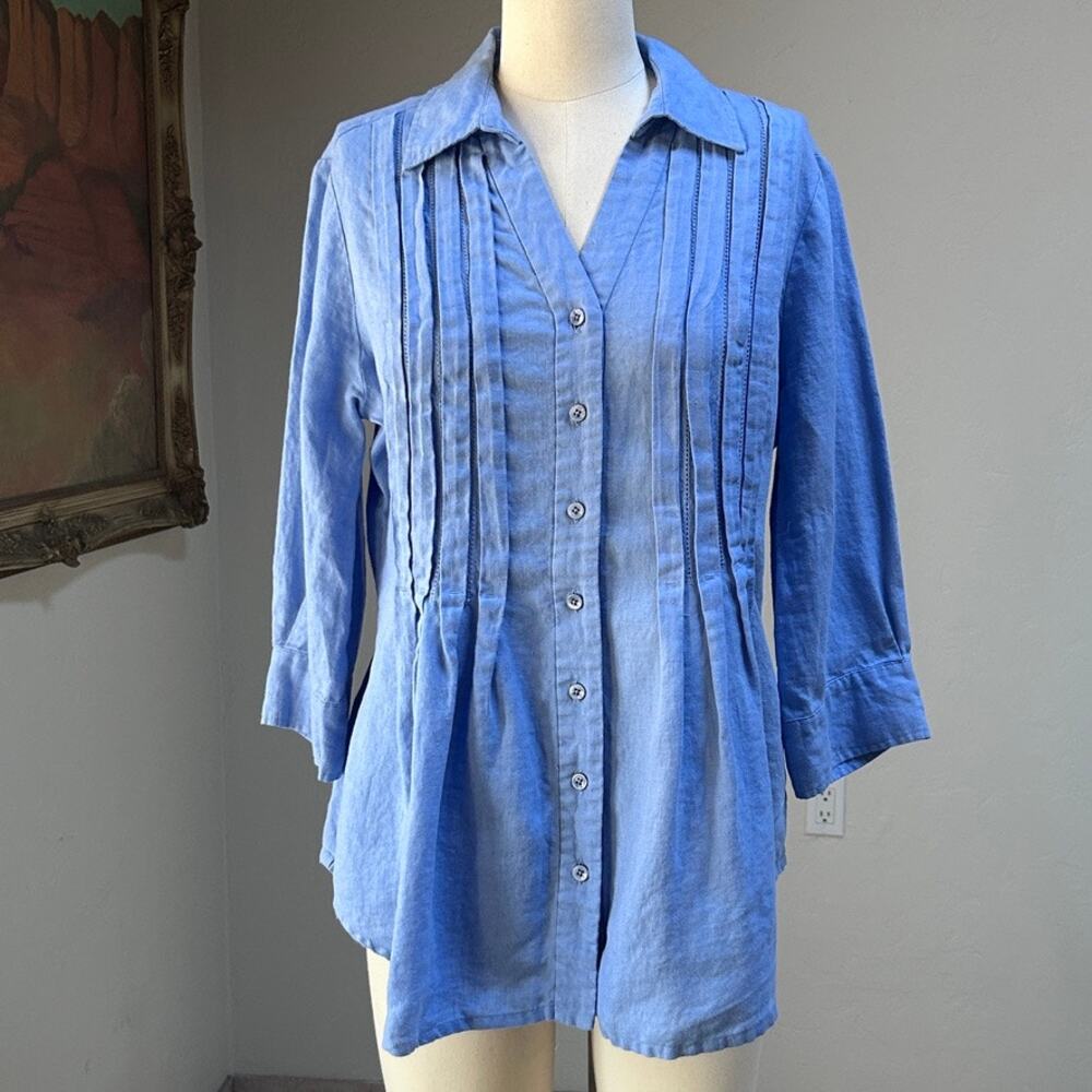 Linen Peplum Top French Girl Button Front Romantic Pintuck European Summer M